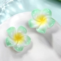 Green and white gradient resin plumeria flower DIY accessories for hair clips and phone cases - L Green
