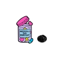 Broche creativo de esmalte con diseño de botella de dulces rosa y cierre de goma negro - Estilo de Botella Rosa Meds All Day (C2774-4)