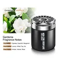 Bálsamo sólido para coche de gardenia en frasco negro con tapa metálica plateada - Gardenia
