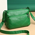Elegant green soft leather shoulder bag for middle-aged women with geometric stitching - Style 1 Green