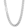 Polished silver Cuban link chain necklace with flat buckle in stainless steel - Steel Color Cuban Necklace (KN231574-Z) / 8mm Width 45cm Length