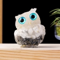 Resin owl figurine with white crystal gravel, gold foil flakes and blue eyes - Mixed Style-White Quartz+White Turquoise+Obsidian