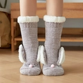 Gemütliche graue Fleece-Bodensocken mit süßen weißen Plüsch-Hasenohren für den Winter - Hellgraue Hasenohren