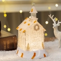 Figurine d'église en cristal avec LED chaude et base de neige décor de Noël - Nouvelle Maison à Points Dorés Claire