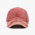Retro washed red distressed baseball cap with frayed brim and soft cotton denim texture - Orange Red (24A210)