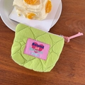 Quilted avocado green candy-colored cosmetic pouch with pink heart label and rope knot - Fruit Green Heart Quilted Mini Bag