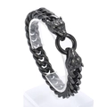 Pulsera punk de cabeza de lobo negra con cadena de acero inoxidable y cierre de anillo - Negro