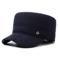 Dunkelblaue Winter-Flachkopfkappe für Herren mit Fleecefutter und seitlichem Metalldetail - Verstellbar / Marineblau