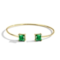 Bracelet jonc ouvert doré réglable avec deux pierres carrées en zircone vert - Bracelet en Verre Vert / Vert