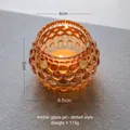 Amber beaded glass candle holder, 6.5cm diameter, 175g, retro style table decor - Bead Dot / Amber