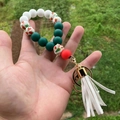 Detail of Christmas silicone bead wristlet with Santa motif beads and white tassel - Santa and Tree Pattern Beads with White Tassel (Style 3)