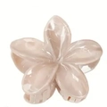 Elegant plumeria flower hair claw clip with pink marble texture finish for women - 8cm / Light Khaki