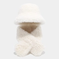 Detail of soft white fleece winter set including a bucket hat and a cross scarf for warmth - White Lamb Wool Hat & Scarf Set