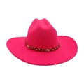 Hot pink western fedora hat featuring brown leather band with silver star studs - One Size / Rose Red