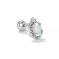 Silver piercing stud with oval opal center, vintage lace edge and screw back ball - EGD1416 Retro Oval / White Gold