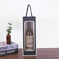 Single wine gift bag with window and black fabric handle on a stylish wooden table - 12.5*8.5*36cm / Black with White Border