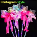 Macro view of five glowing star magic wands with colorful LED lights and sequins - Star Starry Ball Glow Stick