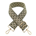 Detail of army green and beige woven 5cm wide shoulder strap with gold metal buckles - Army Green