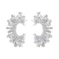 Pendientes de aro en C bañados en plata 18K con circonitas brillantes y diseño elegante - Plateado