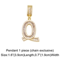 Detailed view of gold plated Q-shaped letter pendant with sparkling zircon micro-paving - Letter Q Pendant