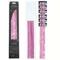 Pink glitter hair tinsel kit with 12 clip-in hair extensions for shiny party hair styling - 6 Pieces Set / Laser Rose Red (6-Piece Set)