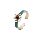 Bague vintage plaquée or avec émail bleu sarcelle, perles blanches et zircon noir - Ouvert Réglable / Cyan (CR0560DX)