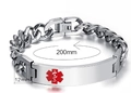Bracciale medico in acciaio inossidabile argento con emblema rosso da 200mm - 20cm (BR-102) / Argento