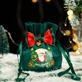 Dunkelgrüne Samt Weihnachtstüte mit roter Schleife und Weihnachtsmann-Druck - Klein 【10*13cm】 / Dunkelgrün - Schleife Einzelner Schneemann Logo
