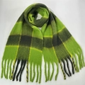 Winter checkered scarf in green and black plaid pattern with fringe tassel edges - 14# (Green Black Plaid)