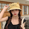 Cute yellow bucket hat with 3D cat ears and whiskers embroidery for women - Yellow