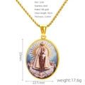 Detail van de 18k vergulde roestvrijstalen ovale hanger ketting met religieuze afbeelding - Madonna en Kind Stijl (2236)