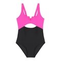 Einteiliger Badeanzug für Mädchen in Pink und Schwarz mit Taillenausschnitt und breiten Trägern - 104 / Schwarz