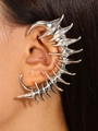 Punk silver dragon ear cuff featuring jagged thorn design and gothic skeletal texture - Antique Spine Ear Wrap Only / Antique Silver (3558)