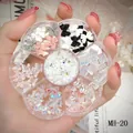 Petal-shaped seven-grid nail art kit with aurora bears, bows and rhinestones - MH-20 Main Style Mix