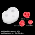 3-cavity rose silicone mold with finished pink flowers and detailed size measurements - 5#B1158 Transparent