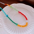Rainbow gradient faceted bead necklace displayed on a white ceramic plate - Rainbow/Faceted Lanyard