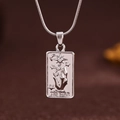 Silver square tarot card necklace featuring The Star pendant on a sleek snake chain - Silver (X6059SY)