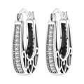 Boucles d'oreilles créoles en argent S925 avec zircons et motifs de vagues évidés - Créole avec Motif Creux Vintage Incrusté 4127