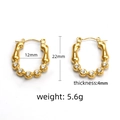 Detail view of 18k gold stainless steel heart earrings with white crystals and dimensions - Yellow U-Shape / 18K Gold