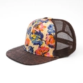 Casquette fleurie en paille avec visière en cuir crocodile et maille respirante - Réglable / Style Tropical Fleuri (Motif 4)