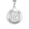 Silver Virgo zodiac round pendant with celestial symbol and radiant texture finish - Silver Virgo