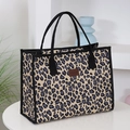 Large capacity leopard print tote bag with black canvas straps and leather logo detail - Yellow Large