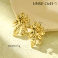 Elegant gold flower pearl earrings with hammered metal texture and petal design - Gold Shiny Hammered Flower (C643-1)