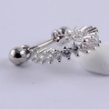 Detailed macro view of silver stainless steel barbell stud with clear cubic zirconia stones - Style 10#