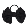 Girls black hollow-out bow hair tie with lace texture and elastic rubber band - Black