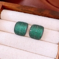 Vintage silver needle square earrings with micro-set green emerald-tone cubic zirconia - Arc / Silver Needle / Emerald