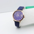 Orologio da donna al quarzo con cinturino in pelle viola e motivi di luna e stelle - Blu