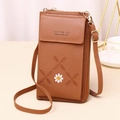 Stylish brown vertical crossbody phone bag featuring daisy embroidery and a strap - Brown