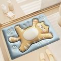 Tapis de bain chat orange dessin animé en bleu clair avec effet 3D antidérapant - 40*60cm / Chat Orange