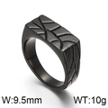 9.5mm matte black stainless steel signet ring with geometric textured surface for men - US 7